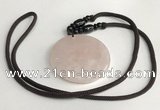 NGP5598 Rose quartz oval pendant with nylon cord necklace