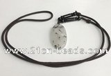 NGP5601 Black rutilated quartz oval pendant with nylon cord necklace