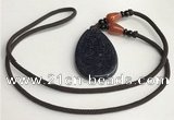 NGP5615 Blue goldstone flat teardrop pendant with nylon cord necklace