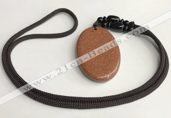 NGP5616 Goldstone oval pendant with nylon cord necklace