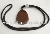 NGP5619 Mahogany obsidian flat teardrop pendant with nylon cord necklace