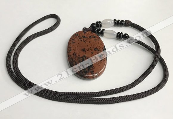 NGP5620 Mahogany obsidian oval pendant with nylon cord necklace