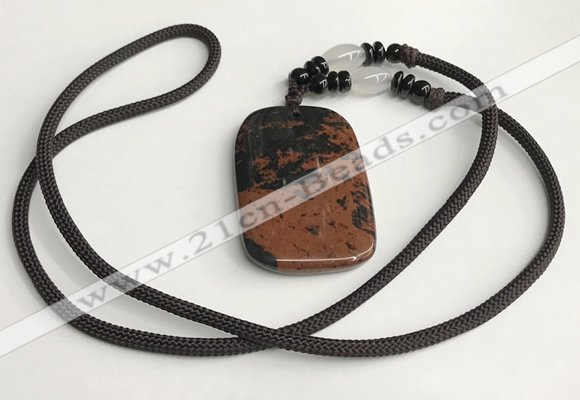 NGP5621 Mahogany obsidian rectangle pendant with nylon cord necklace