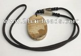 NGP5627 Picture jasper oval pendant with nylon cord necklace