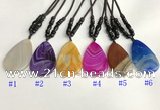 NGP5645 Agate flat teardrop pendant with nylon cord necklace