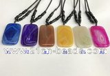 NGP5647 Agate rectangle pendant with nylon cord necklace