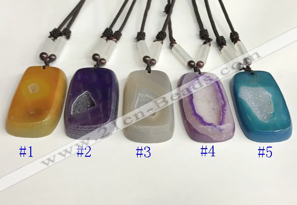 NGP5652 Agate rectangle pendant with nylon cord necklace