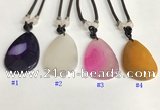 NGP5655 Agate flat teardrop pendant with nylon cord necklace