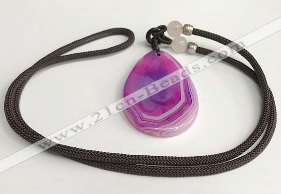 NGP5657 Agate flat teardrop pendant with nylon cord necklace