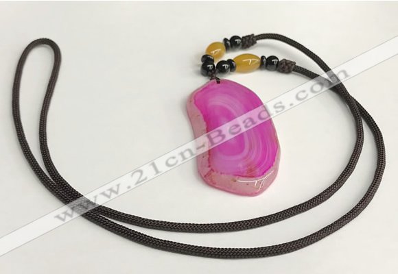 NGP5658 Agate freeform pendant with nylon cord necklace