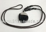 NGP5661 Agate oval pendant with nylon cord necklace