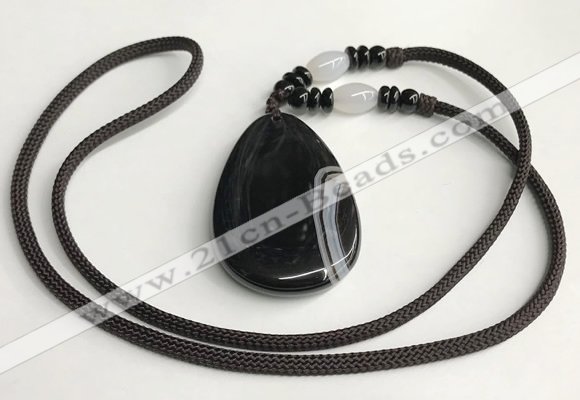 NGP5674 Agate flat teardrop pendant with nylon cord necklace