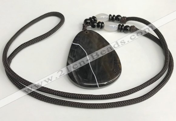 NGP5675 Agate flat teardrop pendant with nylon cord necklace