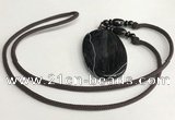 NGP5677 Agate oval pendant with nylon cord necklace