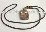 NGP5691 Rainforest agate rectangle pendant with nylon cord necklace