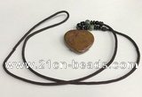 NGP5693 Agate heart pendant with nylon cord necklace