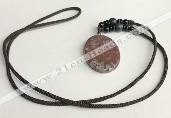 NGP5695 Agate oval pendant with nylon cord necklace