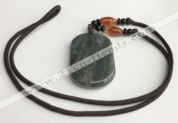 NGP5701 Agate oval pendant with nylon cord necklace