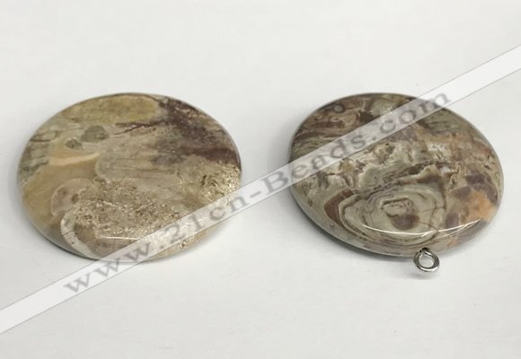 NGP5749 35mm flat round rainforest agate pendants wholesale