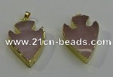 NGP6002 22*30mm - 25*35mm arrowhead rose quartz pendants