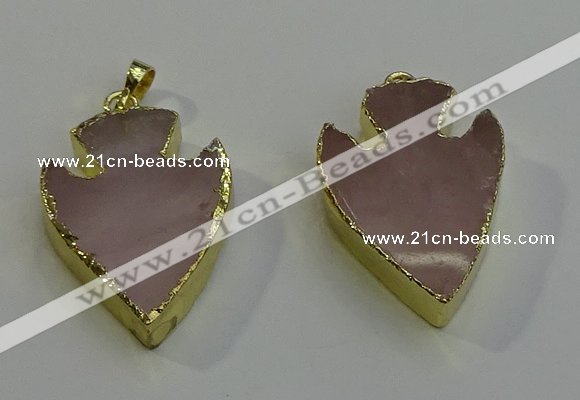 NGP6002 22*30mm - 25*35mm arrowhead rose quartz pendants