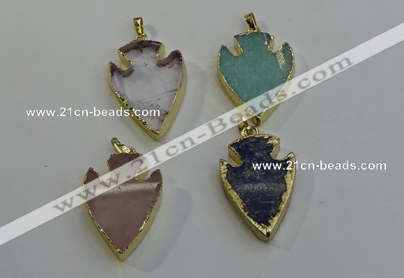 NGP6005 22*30mm - 25*35mm arrowhead mixed gemstone pendants