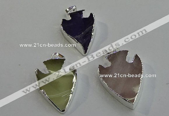 NGP6009 22*30mm - 25*35mm arrowhead mixed gemstone pendants