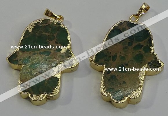 NGP6032 22*40mm - 25*45mm hamsahand sea sediment jasper pendants