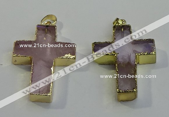 NGP6036 30*40mm - 35*45mm cross rose quartz pendants