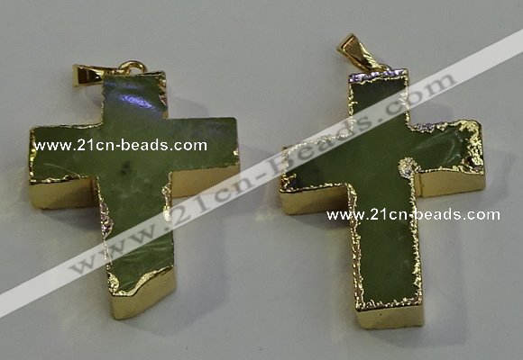 NGP6040 30*40mm - 35*45mm cross green rutilated quartz pendants