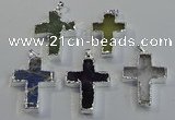 NGP6051 30*40mm - 35*45mm cross mixed gemstone pendants