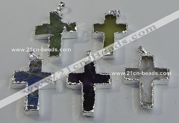 NGP6051 30*40mm - 35*45mm cross mixed gemstone pendants