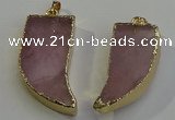 NGP6053 15*40mm - 18*45mm horn rose quartz pendants