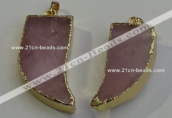 NGP6053 15*40mm - 18*45mm horn rose quartz pendants