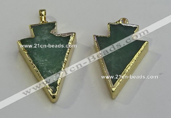 NGP6063 20*40mm - 25*45mm arrowhead green aventurine pendants