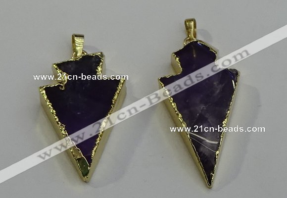 NGP6065 20*40mm - 25*45mm arrowhead amethyst pendants