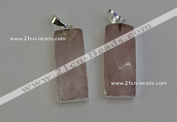 NGP6181 14*30mm - 15*38mm faceted rectangle rose quartz pendants