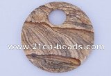 NGP619 5pcs 6*50mm picture jasper gemstone donut pendants wholesale