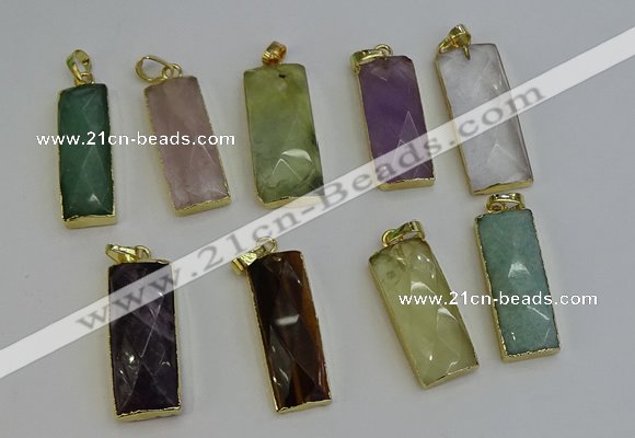 NGP6212 14*30mm - 15*38mm faceted rectangle mixed gemstone pendants