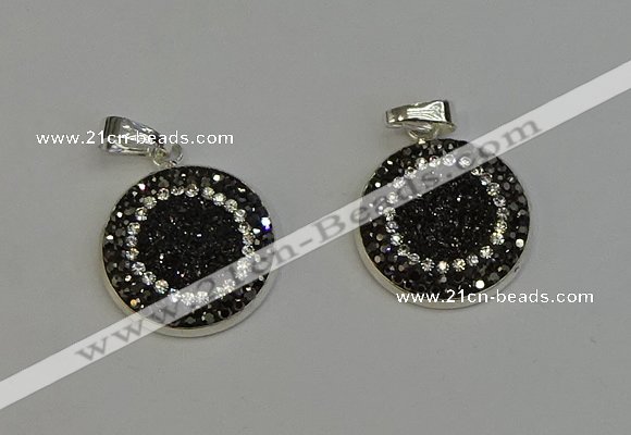 NGP6276 22mm flat round plated druzy agate pendants wholesale