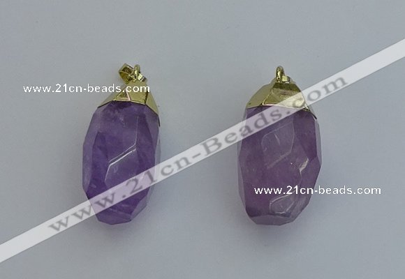 NGP6298 18*30mm - 22*35mm faceted nuggets amethyst pendants