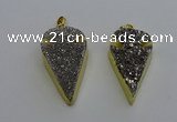 NGP6375 23*42mm - 25*45mm arrowhead plated druzy agate pendants