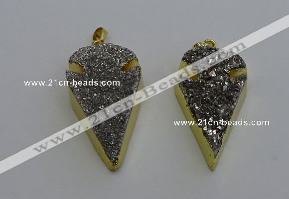 NGP6375 23*42mm - 25*45mm arrowhead plated druzy agate pendants