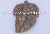 NGP639 5pcs 5*38*52mm leaf Chinese unakite gemstone pendants