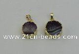 NGP6407 18mm - 20mm coin druzy amethyst pendants wholesale