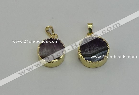 NGP6407 18mm - 20mm coin druzy amethyst pendants wholesale