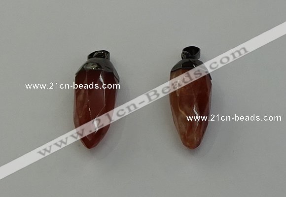 NGP6442 12*24mm - 15*30mm faceted bullet red rabbit hair pendants