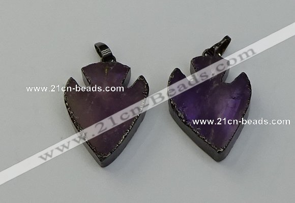 NGP6455 22*28mm - 25*35mm arrowhead amethyst gemstone pendants