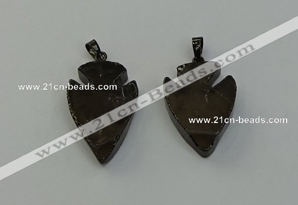 NGP6458 22*28mm - 25*35mm arrowhead smoky quartz pendants