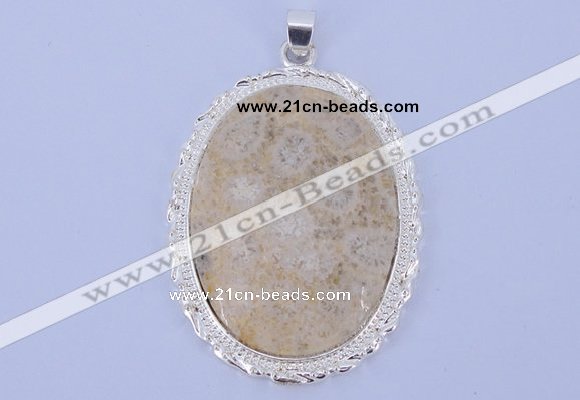 NGP647 5pcs 37*50mm oval chrysanthemum stone with brass pendants